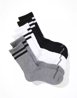 Chaussettes American Eagle AEO Rayé Crew Sock 3-Pack Noir Homme | LZN-25848230